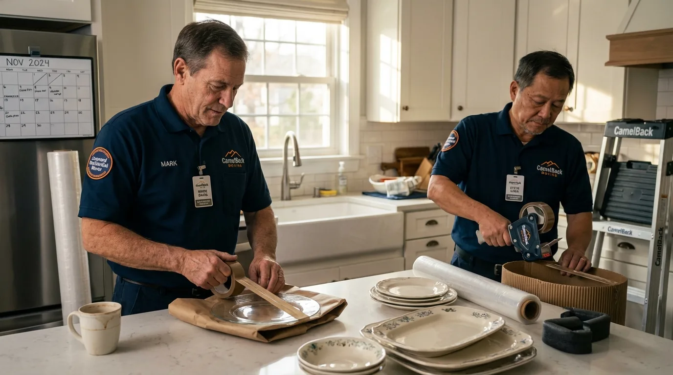 Professional crew packing kitchen dishware in Fruitland, MD